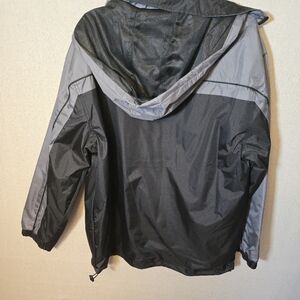 Men's Black and Gray Hooded Jacket Water Resistant Zip Front